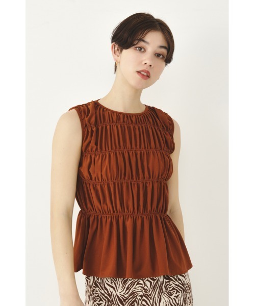 SHEL'TTER ORIGINAL（シェルターオリジナル）の「シャーリングノースリーブブラウス（タンクトップ・レディース・ブルー/ブラウン/ブラック系その他・FREE）」の3枚目の写真