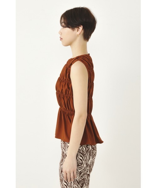 SHEL'TTER ORIGINAL（シェルターオリジナル）の「シャーリングノースリーブブラウス（タンクトップ・レディース・ブルー/ブラウン/ブラック系その他・FREE）」の9枚目の写真