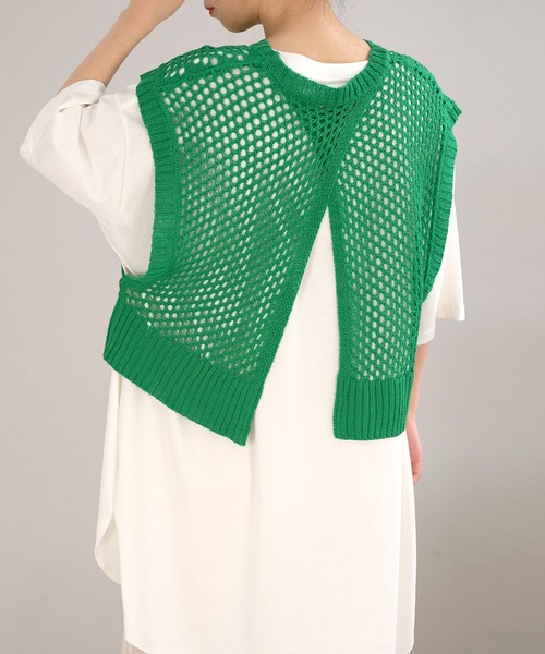 ＡＮＤＪ（アンドジェイ）の「2WAY透かし編みリネンタッチニットベスト（ベスト・レディース・グリーン/マスタード/ブラック/アイボリー・M）」の4枚目の写真