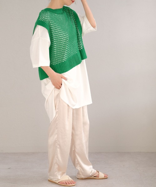 ＡＮＤＪ（アンドジェイ）の「2WAY透かし編みリネンタッチニットベスト（ベスト・レディース・グリーン/マスタード/ブラック/アイボリー・M）」の13枚目の写真