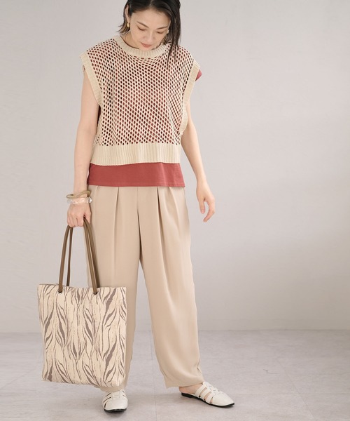 ＡＮＤＪ（アンドジェイ）の「2WAY透かし編みリネンタッチニットベスト（ベスト・レディース・グリーン/マスタード/ブラック/アイボリー・M）」の5枚目の写真