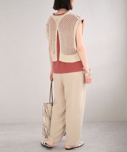 ＡＮＤＪ（アンドジェイ）の「2WAY透かし編みリネンタッチニットベスト（ベスト・レディース・グリーン/マスタード/ブラック/アイボリー・M）」の19枚目の写真