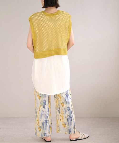 ＡＮＤＪ（アンドジェイ）の「2WAY透かし編みリネンタッチニットベスト（ベスト・レディース・グリーン/マスタード/ブラック/アイボリー・M）」の6枚目の写真