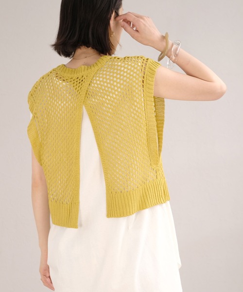 ＡＮＤＪ（アンドジェイ）の「2WAY透かし編みリネンタッチニットベスト（ベスト・レディース・グリーン/マスタード/ブラック/アイボリー・M）」の20枚目の写真