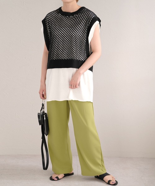 ＡＮＤＪ（アンドジェイ）の「2WAY透かし編みリネンタッチニットベスト（ベスト・レディース・グリーン/マスタード/ブラック/アイボリー・M）」の10枚目の写真