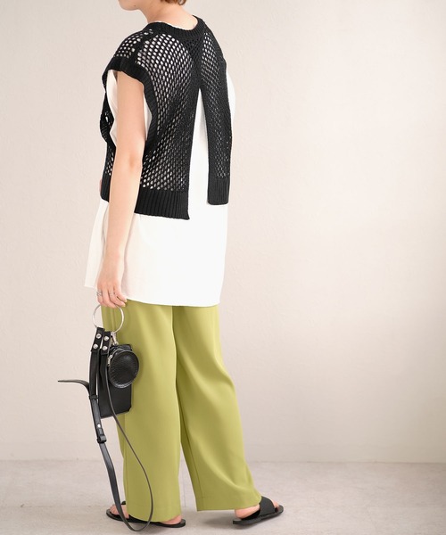 ＡＮＤＪ（アンドジェイ）の「2WAY透かし編みリネンタッチニットベスト（ベスト・レディース・グリーン/マスタード/ブラック/アイボリー・M）」の7枚目の写真