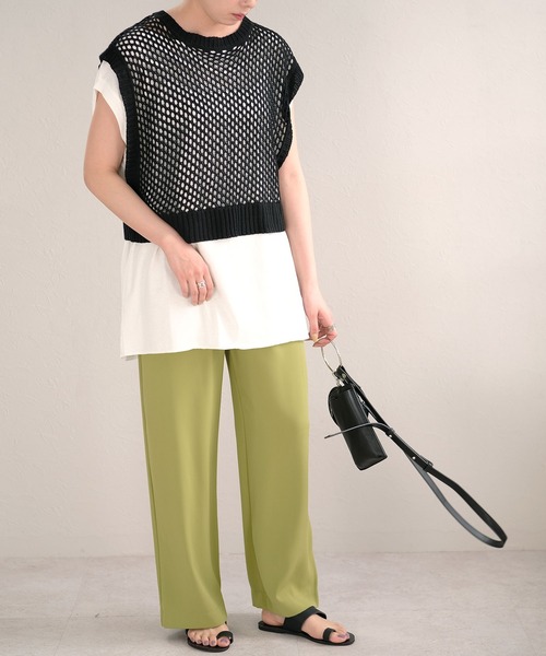 ＡＮＤＪ（アンドジェイ）の「2WAY透かし編みリネンタッチニットベスト（ベスト・レディース・グリーン/マスタード/ブラック/アイボリー・M）」の16枚目の写真