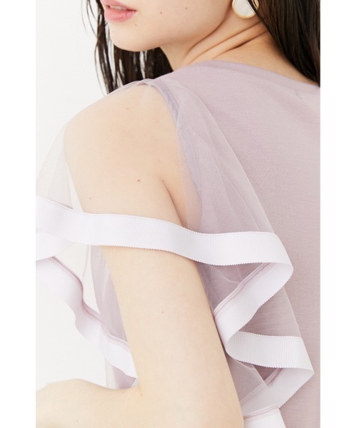 rienda - ♡rienda  袖チュールカットTOP　トップス 袖チュールカットトップス（Tシャツ/カットソー）｜rienda