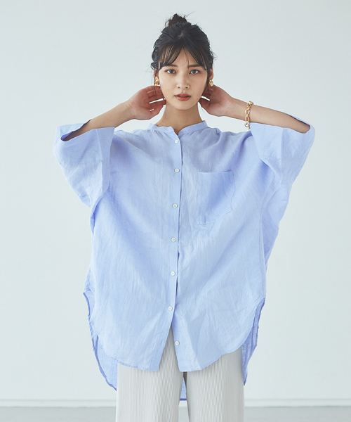 abahouse mavie（アバハウスマヴィ）の「ecru　フレンチリネンオーバーシャツ（シャツ/ブラウス・レディース・ホワイト/ブラック/ベージュ/ブラウン/ラベンダー・フリー）」の5枚目の写真