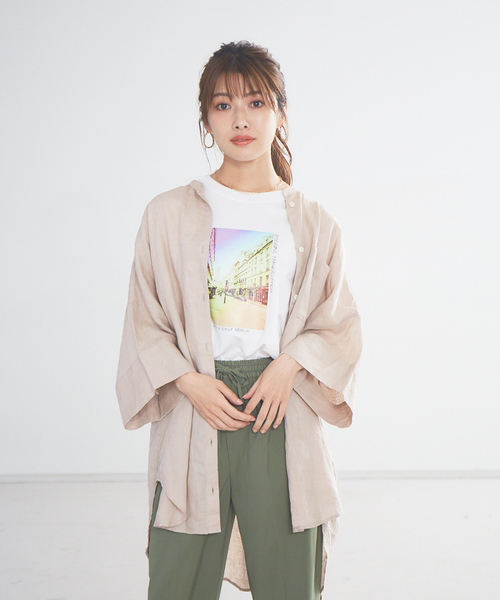 abahouse mavie（アバハウスマヴィ）の「ecru　フレンチリネンオーバーシャツ（シャツ/ブラウス・レディース・ホワイト/ブラック/ベージュ/ブラウン/ラベンダー・フリー）」の4枚目の写真