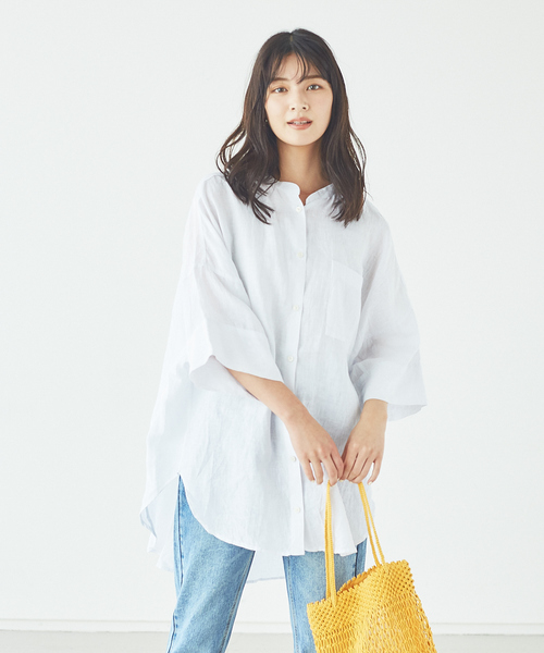 abahouse mavie（アバハウスマヴィ）の「ecru　フレンチリネンオーバーシャツ（シャツ/ブラウス・レディース・ホワイト/ブラック/ベージュ/ブラウン/ラベンダー・フリー）」の2枚目の写真