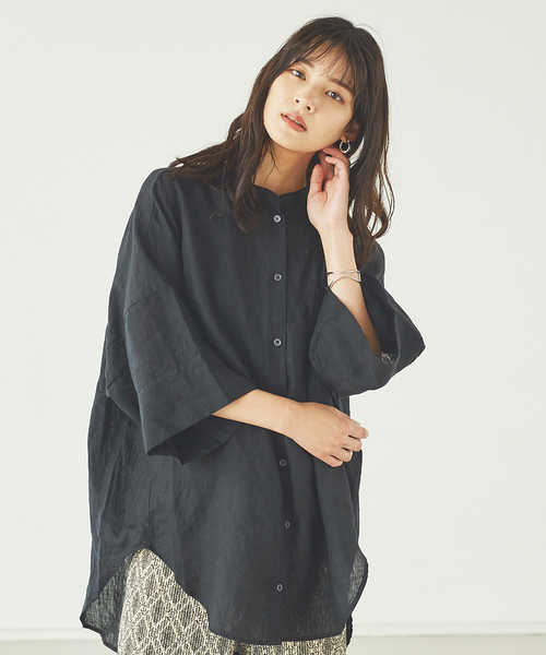 abahouse mavie（アバハウスマヴィ）の「ecru　フレンチリネンオーバーシャツ（シャツ/ブラウス・レディース・ホワイト/ブラック/ベージュ/ブラウン/ラベンダー・フリー）」の3枚目の写真