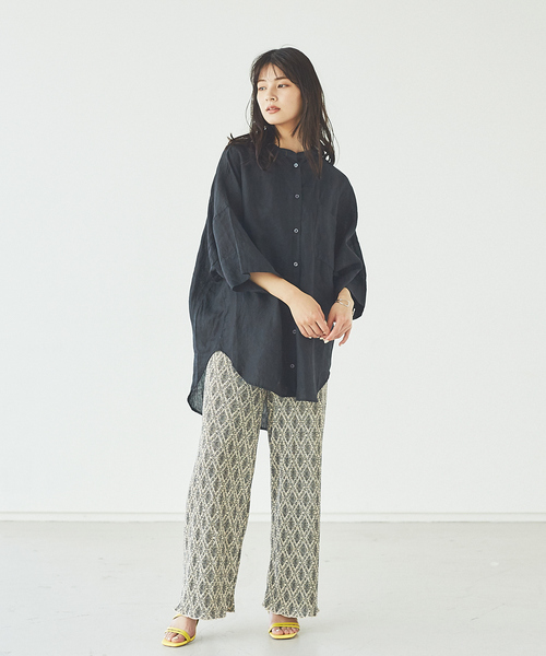 abahouse mavie（アバハウスマヴィ）の「ecru　フレンチリネンオーバーシャツ（シャツ/ブラウス・レディース・ホワイト/ブラック/ベージュ/ブラウン/ラベンダー・フリー）」の6枚目の写真