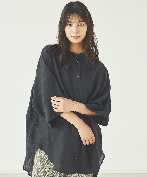 abahouse mavie（アバハウスマヴィ）の「ecru　フレンチリネンオーバーシャツ（シャツ/ブラウス・レディース・ホワイト/ブラック/ベージュ/ブラウン/ラベンダー・フリー）」の8枚目の写真