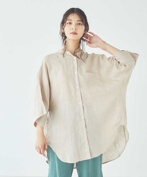 abahouse mavie（アバハウスマヴィ）の「ecru　フレンチリネンオーバーシャツ（シャツ/ブラウス・レディース・ホワイト/ブラック/ベージュ/ブラウン/ラベンダー・フリー）」の12枚目の写真