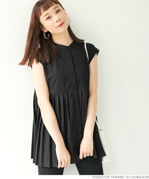 coca（coca）（コカ）の「裾プリーツスタンドカラーシャツ（シャツ/ブラウス・レディース・ホワイト/ブラック・M/L）」の4枚目の写真