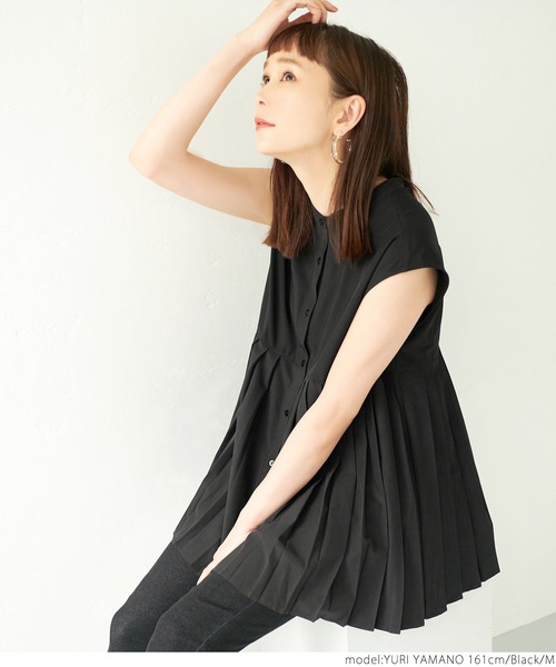 coca（coca）（コカ）の「裾プリーツスタンドカラーシャツ（シャツ/ブラウス・レディース・ホワイト/ブラック・M/L）」の6枚目の写真