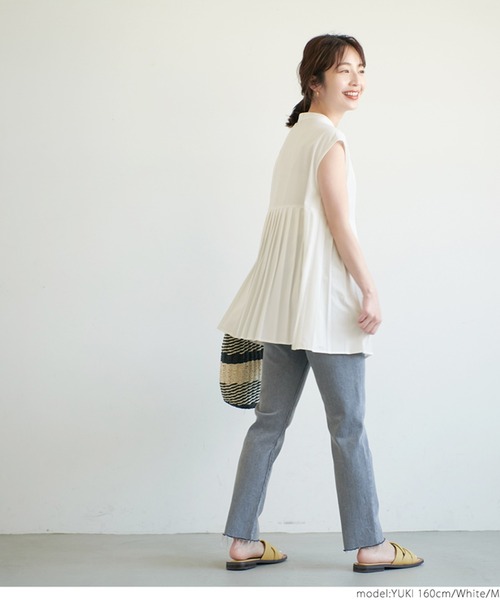 coca（coca）（コカ）の「裾プリーツスタンドカラーシャツ（シャツ/ブラウス・レディース・ホワイト/ブラック・M/L）」の12枚目の写真