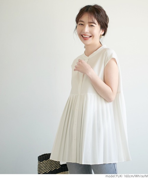 coca（coca）（コカ）の「裾プリーツスタンドカラーシャツ（シャツ/ブラウス・レディース・ホワイト/ブラック・M/L）」の10枚目の写真