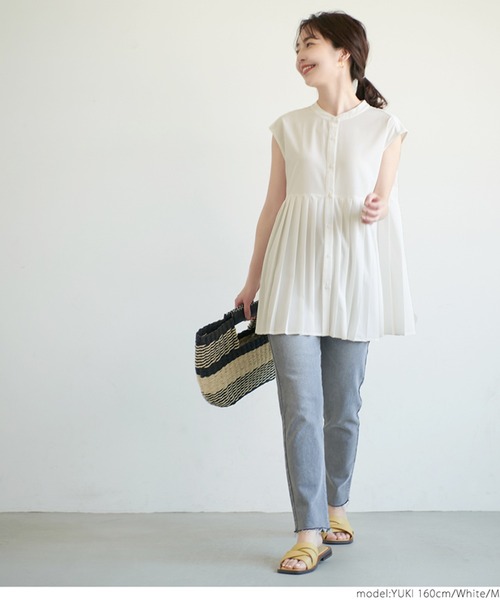 coca（coca）（コカ）の「裾プリーツスタンドカラーシャツ（シャツ/ブラウス・レディース・ホワイト/ブラック・M/L）」の9枚目の写真