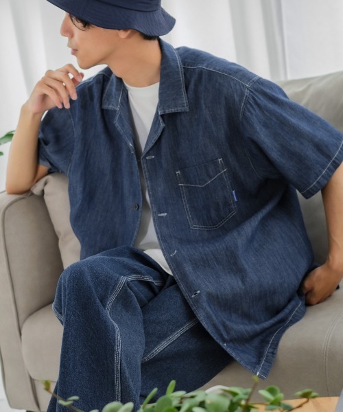 SIDEWAY STANCE（サイドウェイスタンス）の「【SIDEWAY STANCE】 ペイズリーバンダナ柄 ＆ デニム 半袖 オープンカラーシャツ セットアップ対応（シャツ/ブラウス・メンズ・ブラック/カーキ/ベージュ/ネイビー/ホワイト・LARGE/MEDIUM/X-LARGE）」の5枚目の写真