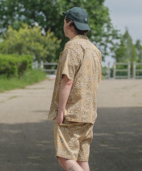 SIDEWAY STANCE（サイドウェイスタンス）の「【SIDEWAY STANCE】 ペイズリーバンダナ柄 ＆ デニム 半袖 オープンカラーシャツ セットアップ対応（シャツ/ブラウス・メンズ・ブラック/カーキ/ベージュ/ネイビー/ホワイト・LARGE/MEDIUM/X-LARGE）」の18枚目の写真