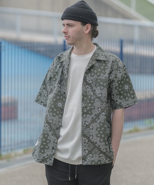 SIDEWAY STANCE（サイドウェイスタンス）の「【SIDEWAY STANCE】 ペイズリーバンダナ柄 ＆ デニム 半袖 オープンカラーシャツ セットアップ対応（シャツ/ブラウス・メンズ・ブラック/カーキ/ベージュ/ネイビー/ホワイト・LARGE/MEDIUM/X-LARGE）」の20枚目の写真