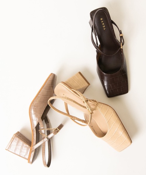 RANDA（ランダ）の「ワイドスクエアトゥバックストラップパンプス（パンプス・レディース・ベージュ/ブラウン/グレイッシュベージュ・LL/M/L/S）」の9枚目の写真