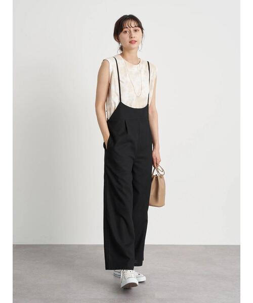 earth music&ecology（アースミュージックアンドエコロジー）の「リネン混サロペット ＊（サロペット/オーバーオール・レディース・ベージュ/ホワイト系その他2/ブラック・L/M）」の4枚目の写真