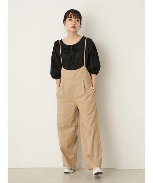 earth music&ecology（アースミュージックアンドエコロジー）の「リネン混サロペット ＊（サロペット/オーバーオール・レディース・ベージュ/ホワイト系その他2/ブラック・L/M）」の5枚目の写真