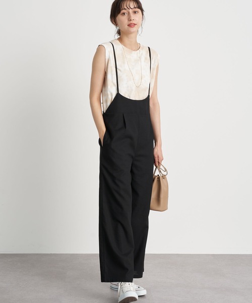 earth music&ecology（アースミュージックアンドエコロジー）の「リネン混サロペット ＊（サロペット/オーバーオール・レディース・ベージュ/ホワイト系その他2/ブラック・L/M）」の2枚目の写真