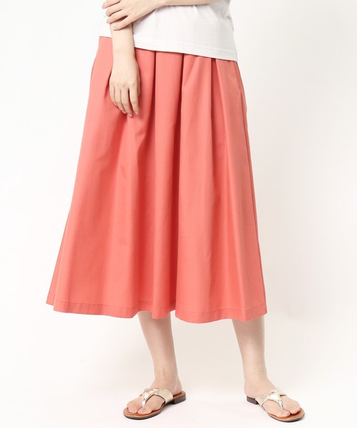 GRANDMA MAMA DAUGHTER（グランマママドーター）の「∴【GRANDMA MAMA DAUGHTER / グランママドーター】ボックスプリーツイージースカート TK811031（スカート・レディース・オレンジ/イエロー・1/0）」の2枚目の写真