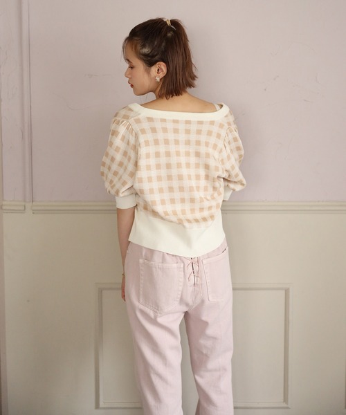 one after another NICE CLAUP（ワンアフターアナザーナイスクラップ）の「バックレースアップフレアデニムパンツ（デニムパンツ・レディース・ピンク/ケミカルウォッシュ/ネイビー/ブルー系その他・SMALL/MEDIUM）」の11枚目の写真