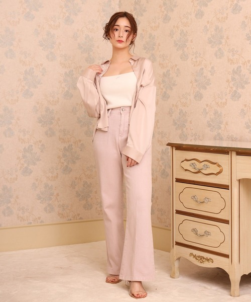 one after another NICE CLAUP（ワンアフターアナザーナイスクラップ）の「バックレースアップフレアデニムパンツ（デニムパンツ・レディース・ピンク/ケミカルウォッシュ/ネイビー/ブルー系その他・SMALL/MEDIUM）」の7枚目の写真