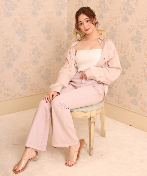 one after another NICE CLAUP（ワンアフターアナザーナイスクラップ）の「バックレースアップフレアデニムパンツ（デニムパンツ・レディース・ピンク/ケミカルウォッシュ/ネイビー/ブルー系その他・SMALL/MEDIUM）」の6枚目の写真