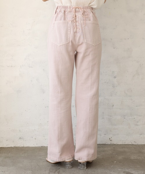 one after another NICE CLAUP（ワンアフターアナザーナイスクラップ）の「バックレースアップフレアデニムパンツ（デニムパンツ・レディース・ピンク/ケミカルウォッシュ/ネイビー/ブルー系その他・SMALL/MEDIUM）」の14枚目の写真