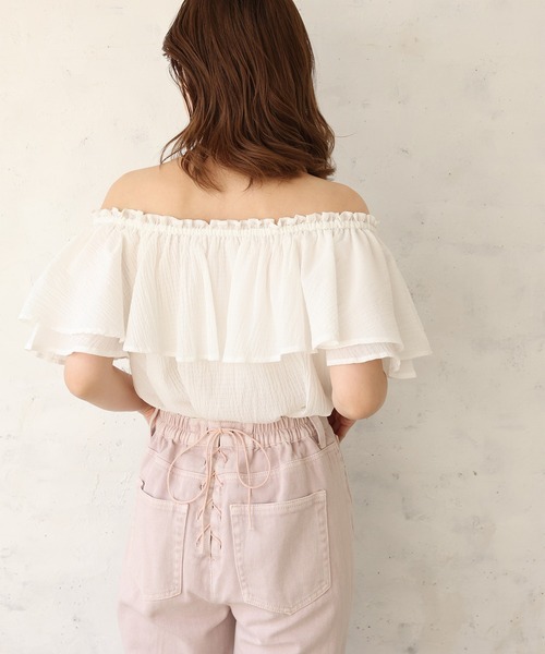 one after another NICE CLAUP（ワンアフターアナザーナイスクラップ）の「バックレースアップフレアデニムパンツ（デニムパンツ・レディース・ピンク/ケミカルウォッシュ/ネイビー/ブルー系その他・SMALL/MEDIUM）」の13枚目の写真