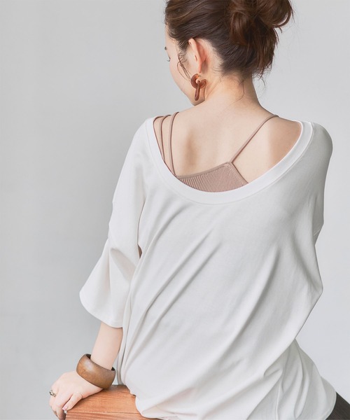 titivate（ティティベイト）の「ｱｼﾝﾒﾄﾘｰﾃﾞｻﾞｲﾝﾆｯﾄｷｬﾐｿｰﾙ（キャミソール・レディース・ブラック/レッド/ピンク/グリーン/グレイッシュベージュ・S/M）」の3枚目の写真