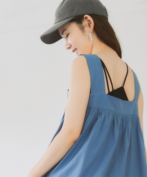 titivate（ティティベイト）の「ｱｼﾝﾒﾄﾘｰﾃﾞｻﾞｲﾝﾆｯﾄｷｬﾐｿｰﾙ（キャミソール・レディース・ブラック/レッド/ピンク/グリーン/グレイッシュベージュ・S/M）」の2枚目の写真