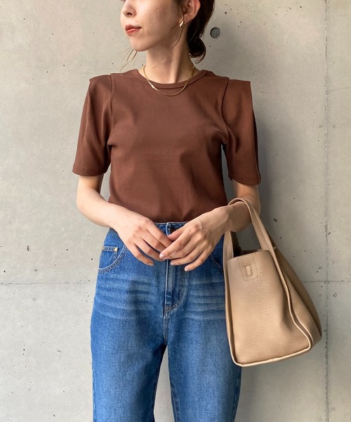 CAPRICIEUX LE'MAGE（カプリシューレマージュ）の「肩タックリブＴシャツ（Tシャツ/カットソー・レディース・ホワイト/ブラック/グリーン系その他/グリーン/ブラウン・FREE）」の11枚目の写真