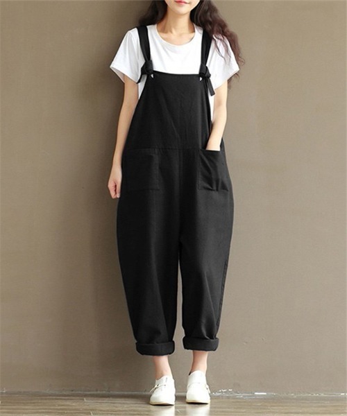MAISON DE THERESE(メゾン ド テレーズ)の「サロペットワイドパンツ(サロペット/オーバーオール・レディース・キャメル/ブラウン/ブラック/ライトグレー/ライトベージュ・M)」の1枚目の写真