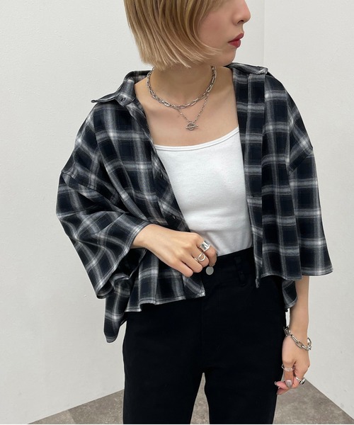 apres jour mignon(アプレジュールミニョン)の「アソート柄ショートシャツ 【ZOZOTOWN限定アイテム】(シャツ/ブラウス・レディース・その他/ブラック系その他2/グレー系その他/グリーン系その他/ブルー系その他・X-LARGE/フリー)」の2枚目の写真