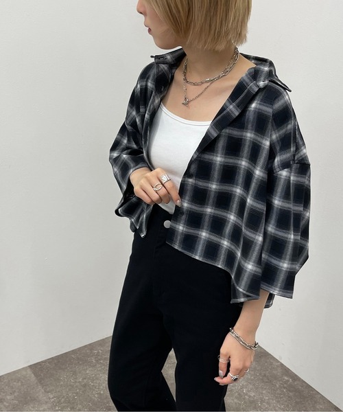 apres jour mignon(アプレジュールミニョン)の「アソート柄ショートシャツ 【ZOZOTOWN限定アイテム】(シャツ/ブラウス・レディース・その他/ブラック系その他2/グレー系その他/グリーン系その他/ブルー系その他・X-LARGE/フリー)」の6枚目の写真