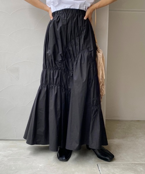 CAPRICIEUX LE'MAGE(カプリシューレマージュ)の「アシメギャザースカート(スカート・レディース・ブラック/ブラウン/イエロー・FREE)」の2枚目の写真