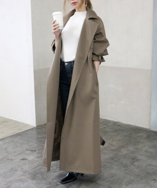 ROYAL PARTY(ロイヤルパーティー)の「オーバーロングトレンチコート(トレンチコート・レディース・ブラウン/カーキ/ベージュ・FREE)」の3枚目の写真