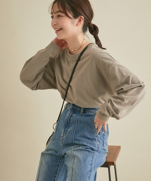 VIS(ビス)の「綿100%。トレンドに左右されないベーシック無地ロングTシャツ(Tシャツ/カットソー・レディース・ブラウン/オフホワイト/スミクロ・FREE)」の15枚目の写真