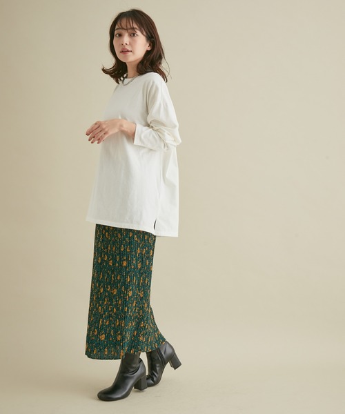 VIS(ビス)の「綿100%。トレンドに左右されないベーシック無地ロングTシャツ(Tシャツ/カットソー・レディース・ブラウン/オフホワイト/スミクロ・FREE)」の6枚目の写真