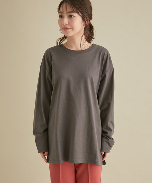 VIS(ビス)の「綿100%。トレンドに左右されないベーシック無地ロングTシャツ(Tシャツ/カットソー・レディース・ブラウン/オフホワイト/スミクロ・FREE)」の16枚目の写真