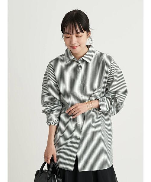 earth music&ecology（アースミュージックアンドエコロジー）の「ストライプオーバーシャツ ＊（シャツ/ブラウス・レディース・ブルー/グリーン/キャメル・FREE）」の6枚目の写真