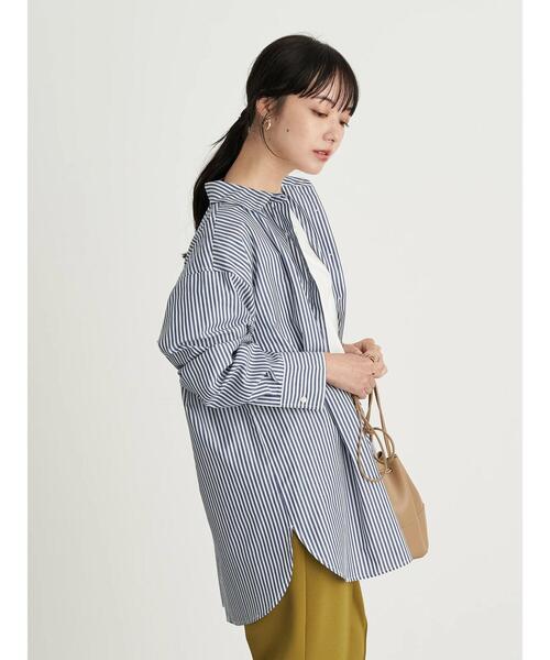 earth music&ecology（アースミュージックアンドエコロジー）の「ストライプオーバーシャツ ＊（シャツ/ブラウス・レディース・ブルー/グリーン/キャメル・FREE）」の12枚目の写真